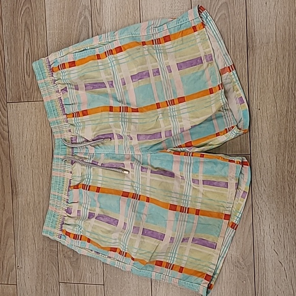 VILEBREQUIN Light Blue Green Purple Orange‎ Plaid XL Mens Beach Swim Trunks - Picture 1 of 7